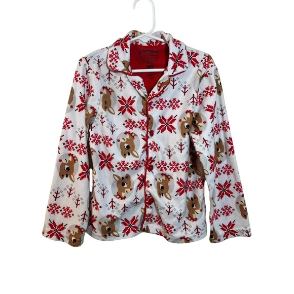 Rudolph Christmas Girls Pajama Set Small 6 Long Sleeve Button Up Soft Cozy Sleep - Picture 2 of 7
